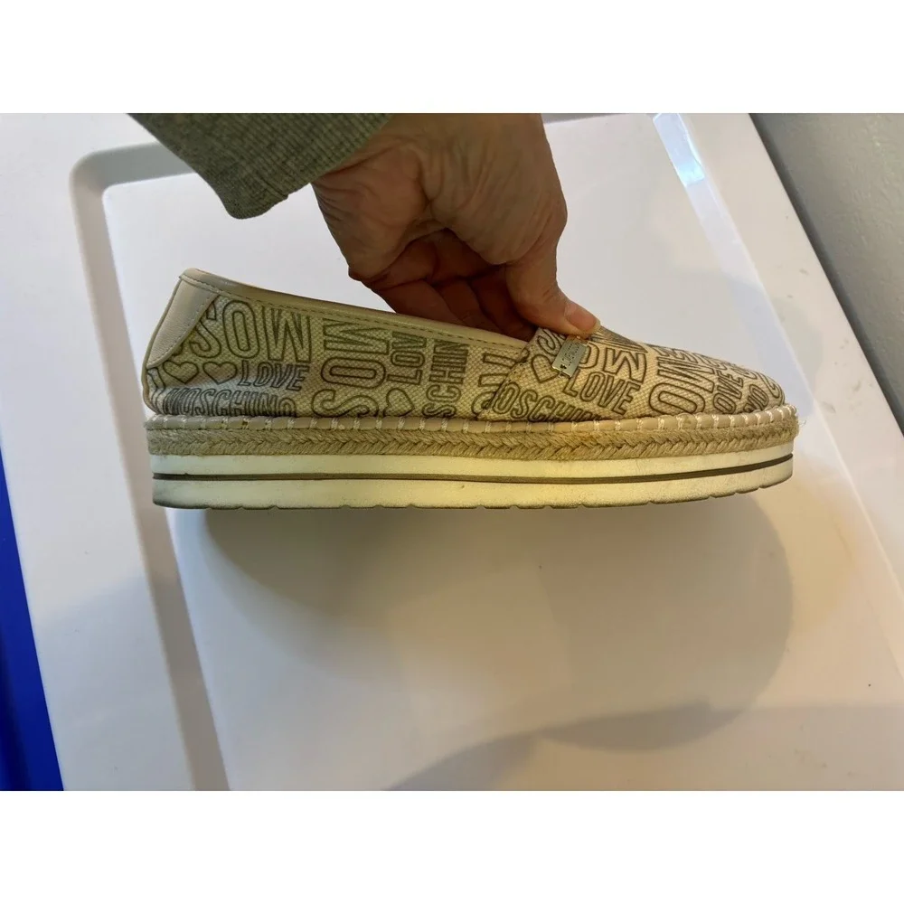 LOVE MOSCHINO Logo Beige Canvas Espadrilles 38 US‎ 8 Platform